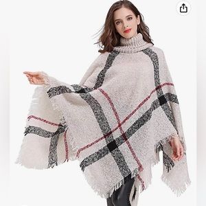 Beige Turtleneck Sweater Poncho